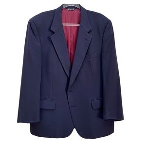 Vintage Halston Navy Wool Blazer Union-Made in USA Branded H Gold Button Preppy